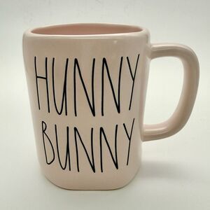 Rae Dunn HUNNY BUNNY Pale Pink Coffee Tea Mug Cup Ceramic Black Letters Lrg 19oz